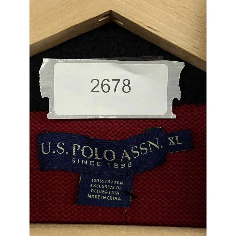 US Polo Assn Sweater‎ XL-Long Sleeve-1/4 Zip-Color Block--Red-Christmas-MSRP $70